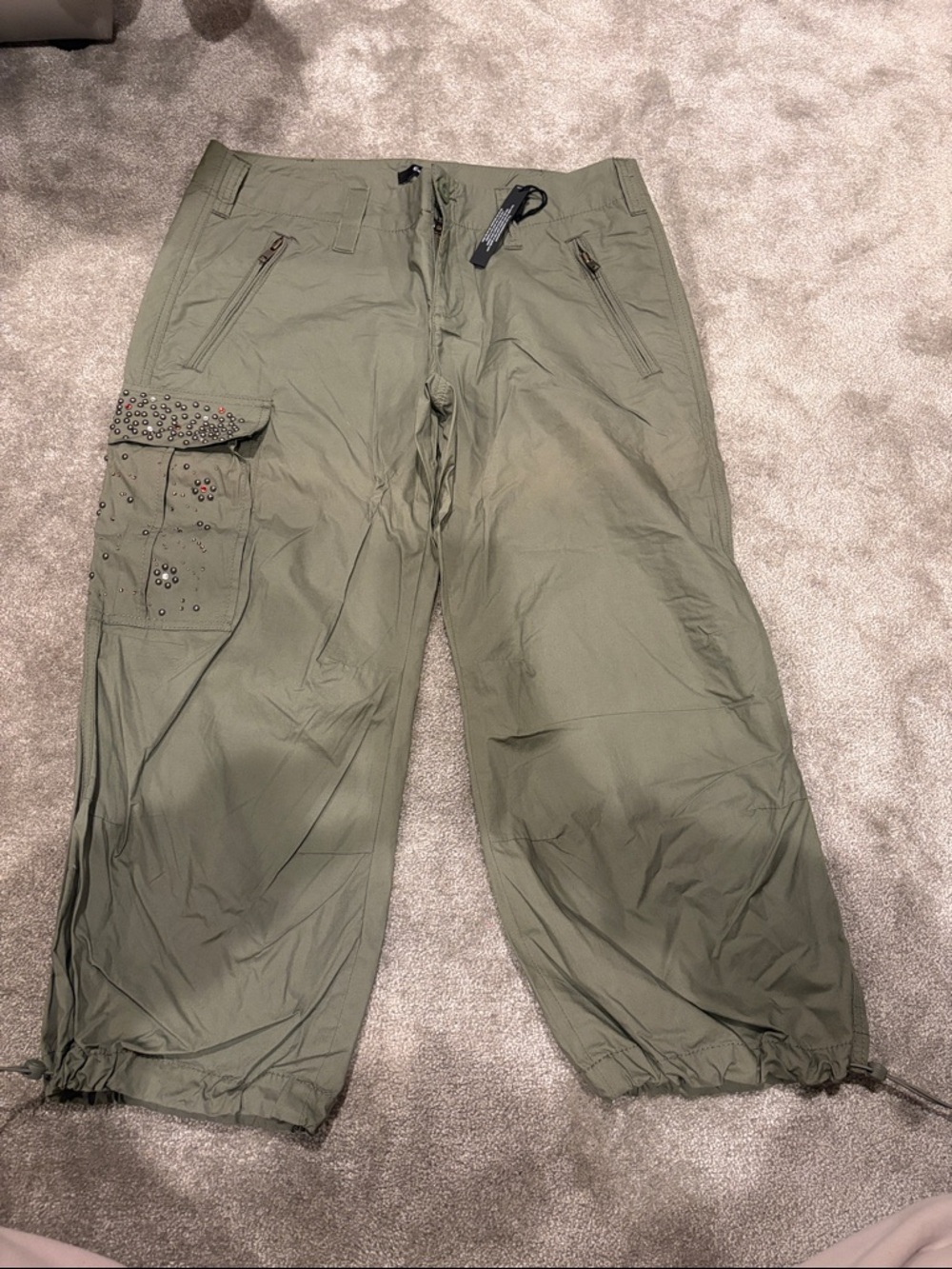 Express Olive Green Cargo Pants with Studded Pocket